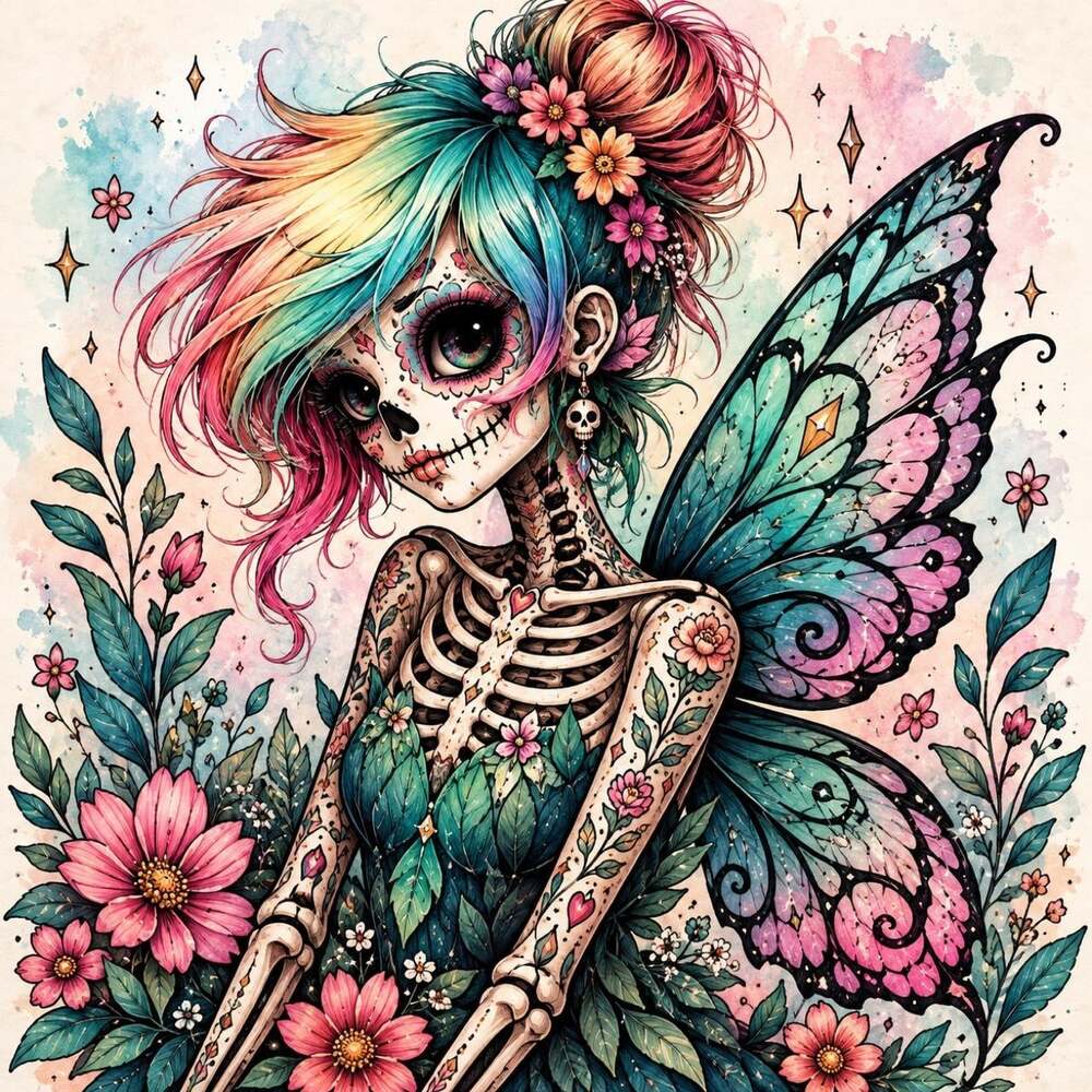 8 X 10 Framed Sugar Skull Fairy 8 C 6 C